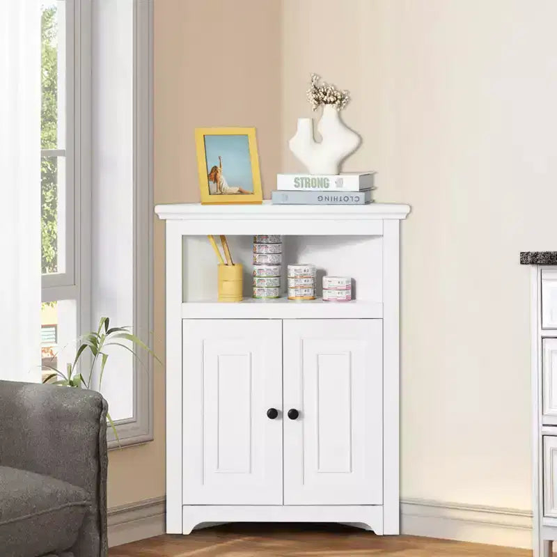 VEVOR Armoire d'angle 32", Meuble de Rangement Haut avec 2 Portes en Bois et Étagères Réglables, Meuble de Rangement d'Angle Autonome pour Cuisine