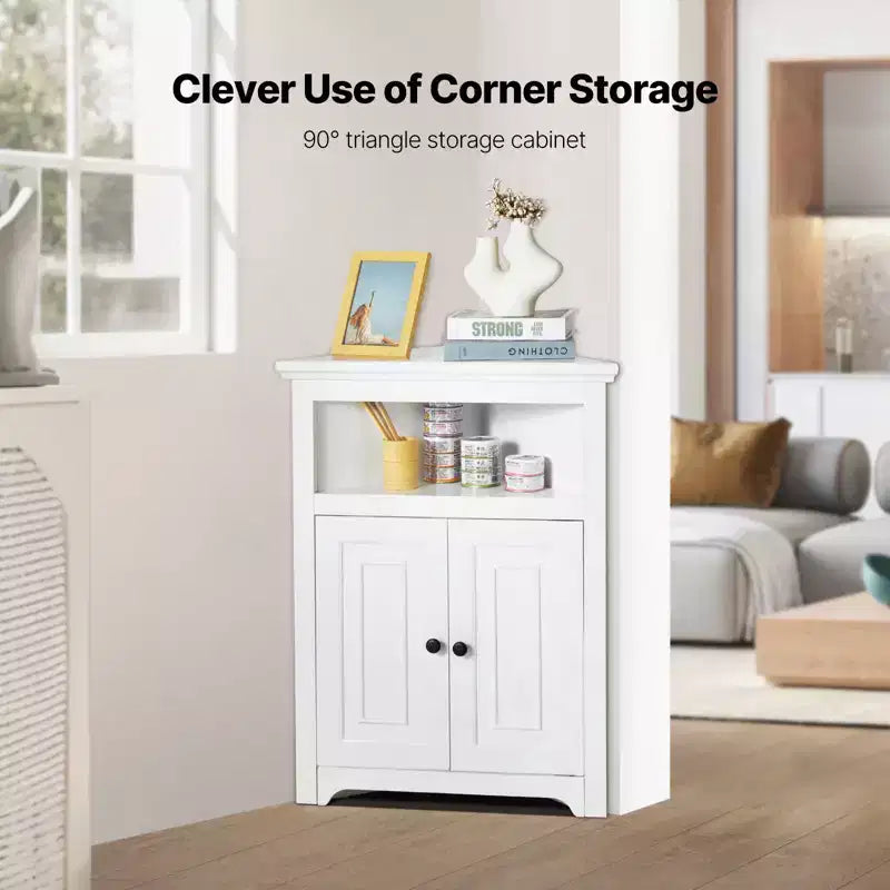 VEVOR Armoire d'angle 32", Meuble de Rangement Haut avec 2 Portes en Bois et Étagères Réglables, Meuble de Rangement d'Angle Autonome pour Cuisine