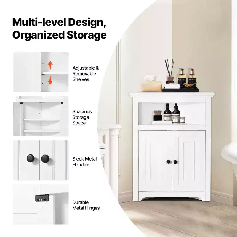 VEVOR Armoire d'angle 32", Meuble de Rangement Haut avec 2 Portes en Bois et Étagères Réglables, Meuble de Rangement d'Angle Autonome pour Cuisine