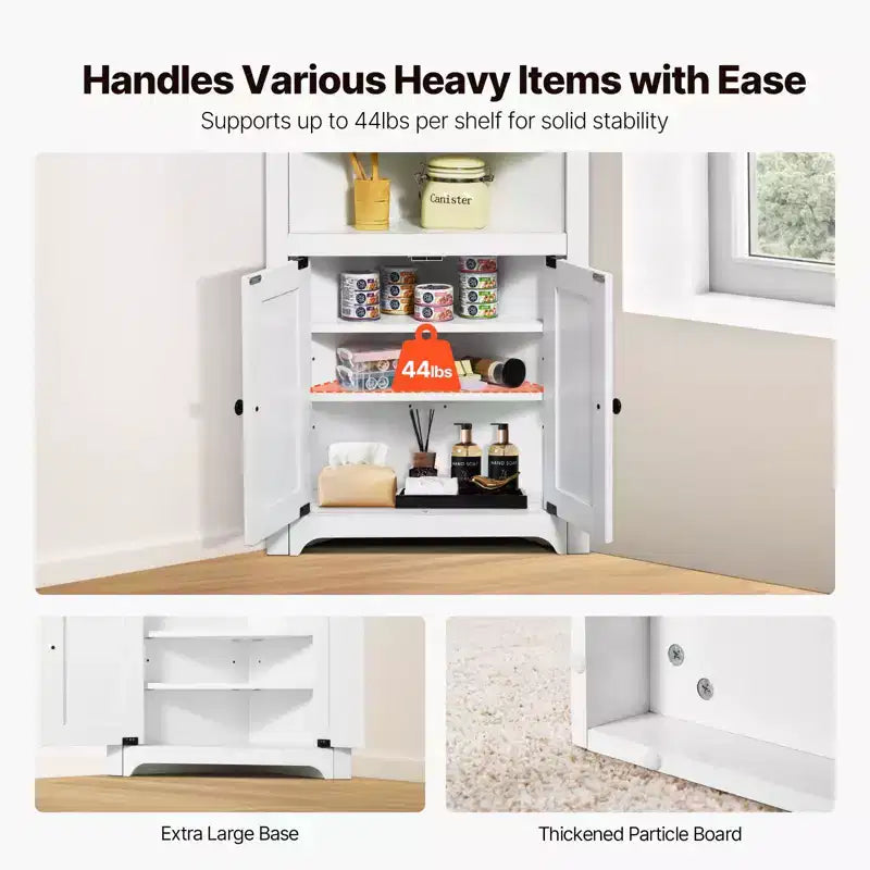 VEVOR Armoire d'angle 32", Meuble de Rangement Haut avec 2 Portes en Bois et Étagères Réglables, Meuble de Rangement d'Angle Autonome pour Cuisine