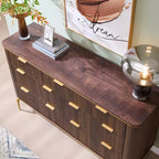 Commode moderne SinCiDo Fluted à 7 tiroirs, meuble TV de 54 po de large avec accents dorés, organisateur de rangement en bois pour chambre à coucher, salon