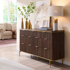 Commode moderne SinCiDo Fluted à 7 tiroirs, meuble TV de 54 po de large avec accents dorés, organisateur de rangement en bois pour chambre à coucher, salon