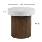 Élégante table d'appoint à plateau blanc antique avec base en bois naturel