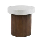 Élégante table d'appoint à plateau blanc antique avec base en bois naturel