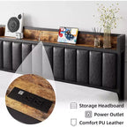Cadre de lit plateforme rembourré Acekool avec tête de lit de rangement, ports USB et lattes métalliques robustes
