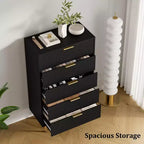 Commode en bois cannelée à 5 tiroirs, commode haute blanche moderne avec poignées dorées, organisateur de rangement pour chambre à coucher, salon, couloir/entrée