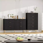 Commode en bois cannelée à 5 tiroirs, commode haute blanche moderne avec poignées dorées, organisateur de rangement pour chambre à coucher, salon, couloir/entrée