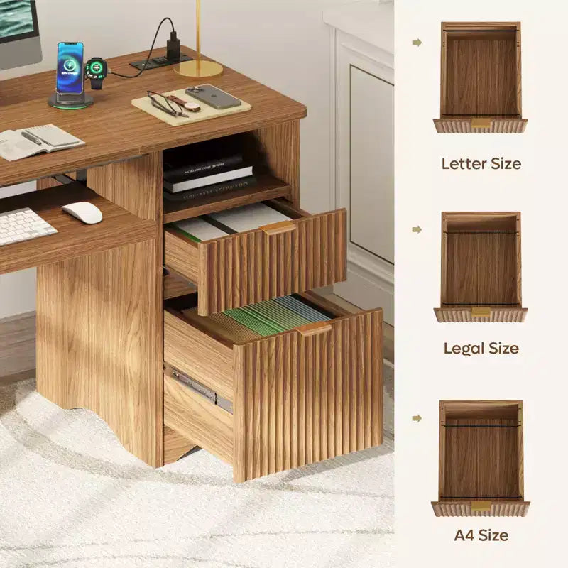 Bestier Bureau d'ordinateur 55 pouces pour PC avec prises électriques, tiroir coulissant pour clavier et tiroirs de rangement