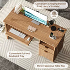 Bestier Bureau d'ordinateur 55 pouces pour PC avec prises électriques, tiroir coulissant pour clavier et tiroirs de rangement