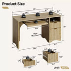 Bestier Bureau d'ordinateur 55 pouces pour PC avec prises électriques, tiroir coulissant pour clavier et tiroirs de rangement