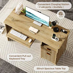 Bestier Bureau d'ordinateur 55 pouces pour PC avec prises électriques, tiroir coulissant pour clavier et tiroirs de rangement