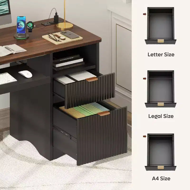 Bestier Bureau d'ordinateur 55 pouces pour PC avec prises électriques, tiroir coulissant pour clavier et tiroirs de rangement