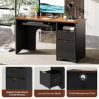 Bestier Bureau d'ordinateur 55 pouces pour PC avec prises électriques, tiroir coulissant pour clavier et tiroirs de rangement