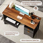 Bestier Bureau d'ordinateur 55 pouces pour PC avec prises électriques, tiroir coulissant pour clavier et tiroirs de rangement