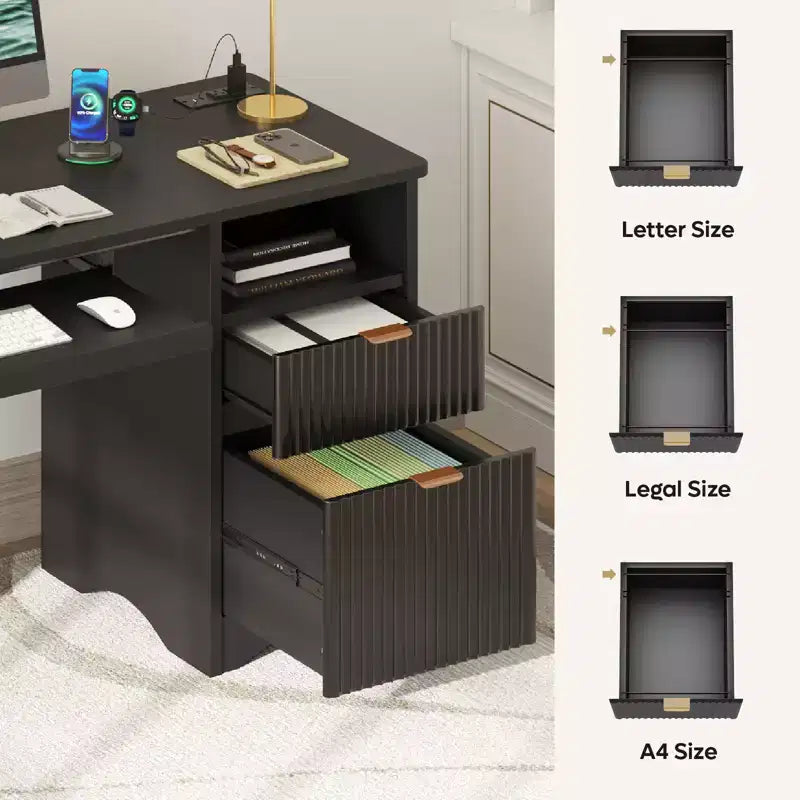 Bestier Bureau d'ordinateur 55 pouces pour PC avec prises électriques, tiroir coulissant pour clavier et tiroirs de rangement
