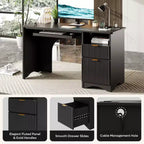 Bestier Bureau d'ordinateur 55 pouces pour PC avec prises électriques, tiroir coulissant pour clavier et tiroirs de rangement