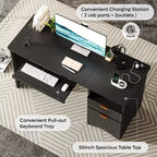 Bestier Bureau d'ordinateur 55 pouces pour PC avec prises électriques, tiroir coulissant pour clavier et tiroirs de rangement
