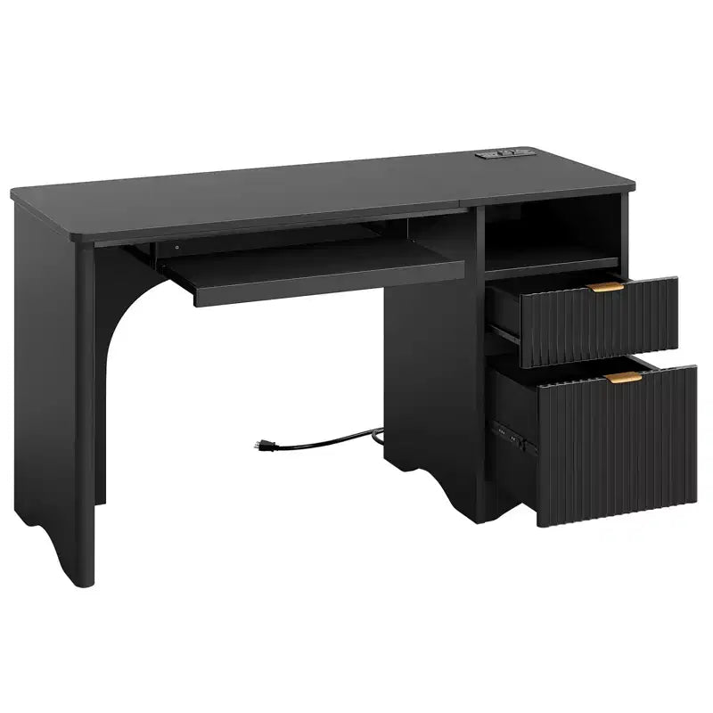 Bestier Bureau d'ordinateur 55 pouces pour PC avec prises électriques, tiroir coulissant pour clavier et tiroirs de rangement