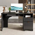 Bestier 55 Computer Writing PC Desk Home Office with Power Outlets Keyboard Tray and Storage Drawers