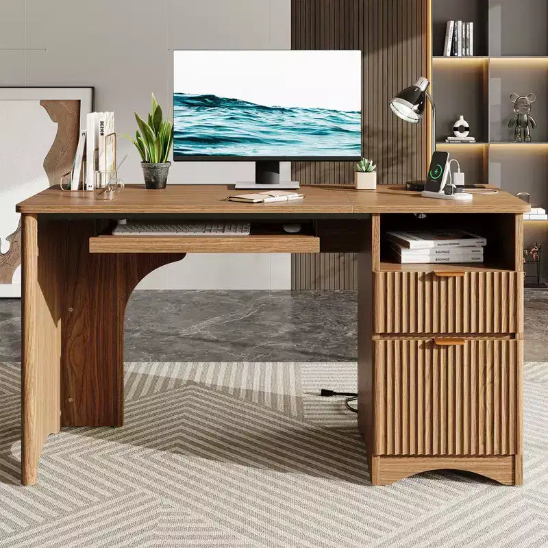 Bestier Bureau d'ordinateur 55 pouces pour PC avec prises électriques, tiroir coulissant pour clavier et tiroirs de rangement