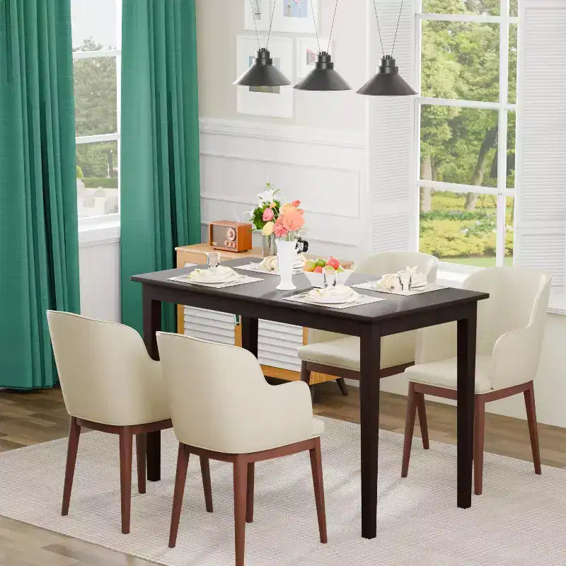 Table de salle à manger FDW, Table de cuisine pour petits espaces, Design moderne rectangulaire, Marron