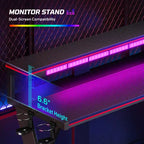Bestier Bureau Gamer en Forme de L de 105,6 cm/144,8 cm avec Support Moniteur et Prise de Courant, Bureau d'Angle d'Ordinateur LED avec Porte-Gobelet et Support Manette