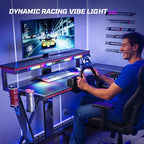 Bestier Bureau Gamer en Forme de L de 105,6 cm/144,8 cm avec Support Moniteur et Prise de Courant, Bureau d'Angle d'Ordinateur LED avec Porte-Gobelet et Support Manette