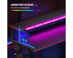 Bestier Bureau Gamer en Forme de L de 105,6 cm/144,8 cm avec Support Moniteur et Prise de Courant, Bureau d'Angle d'Ordinateur LED avec Porte-Gobelet et Support Manette