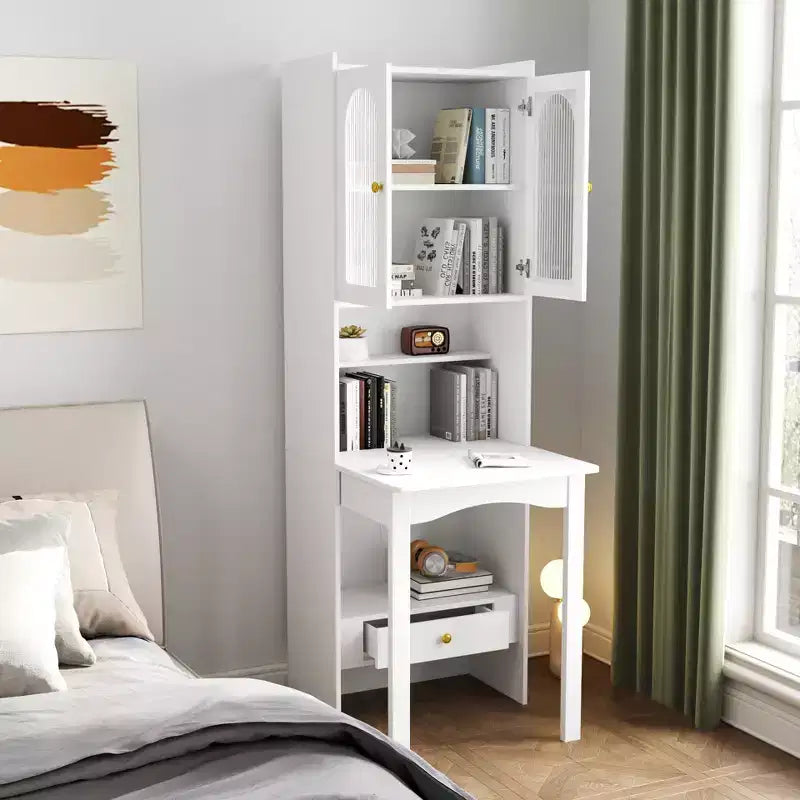 CLIHOME Tables de Nuit Pliantes Convertibles, Armoire de Bureau avec Étagère et Tiroir, Poste de Travail Multifonctionnel pour Bureau à Domicile