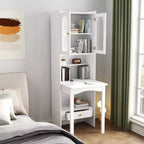CLIHOME Tables de Nuit Pliantes Convertibles, Armoire de Bureau avec Étagère et Tiroir, Poste de Travail Multifonctionnel pour Bureau à Domicile