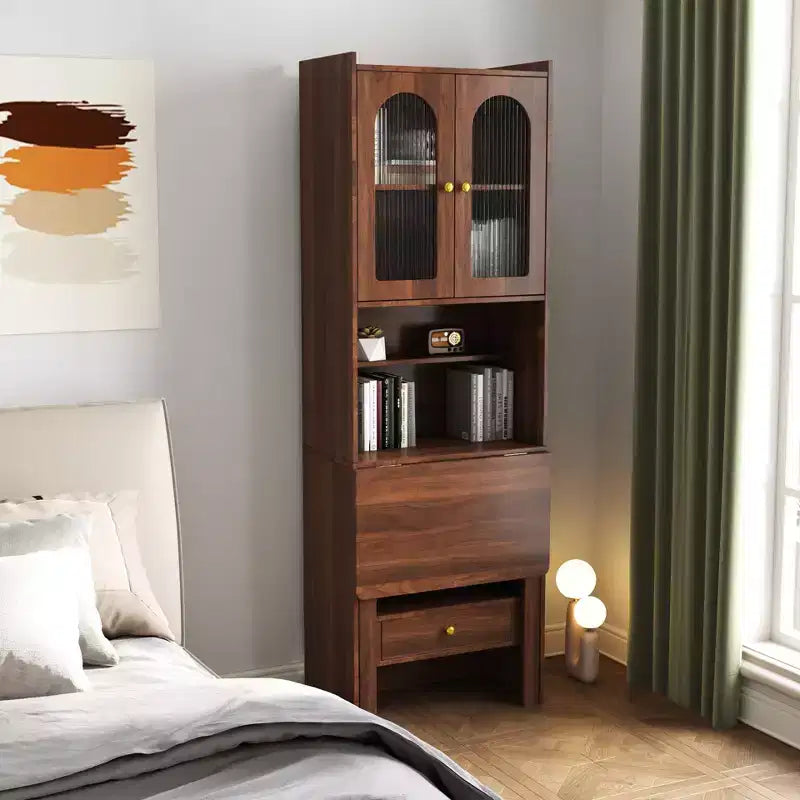 CLIHOME Tables de Nuit Pliantes Convertibles, Armoire de Bureau avec Étagère et Tiroir, Poste de Travail Multifonctionnel pour Bureau à Domicile