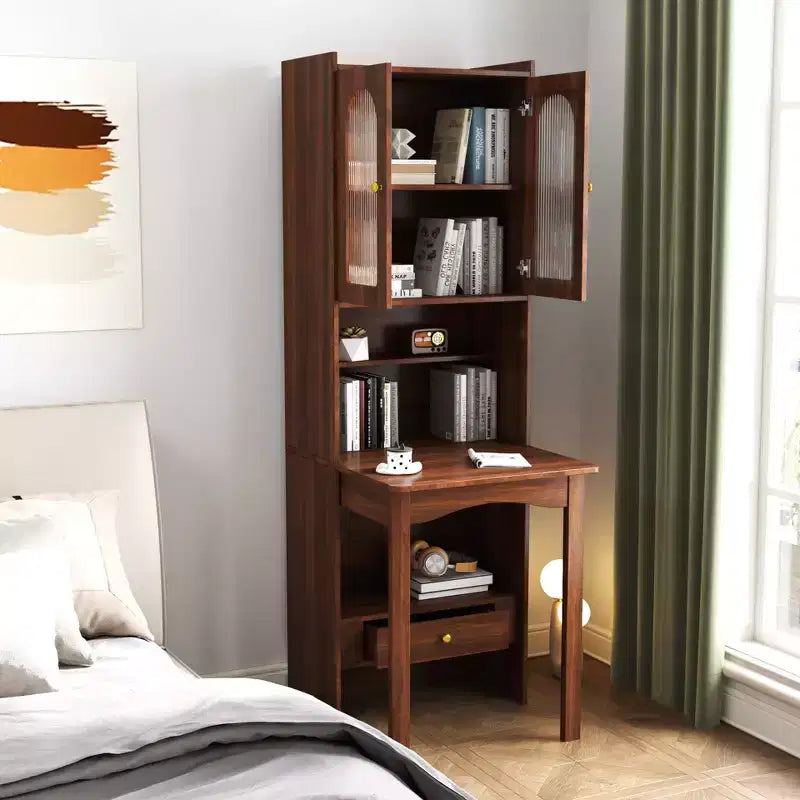 CLIHOME Tables de Nuit Pliantes Convertibles, Armoire de Bureau avec Étagère et Tiroir, Poste de Travail Multifonctionnel pour Bureau à Domicile