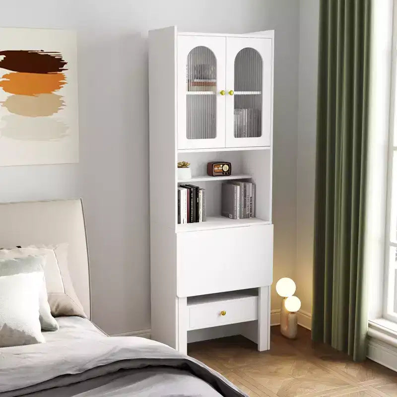 CLIHOME Tables de Nuit Pliantes Convertibles, Armoire de Bureau avec Étagère et Tiroir, Poste de Travail Multifonctionnel pour Bureau à Domicile