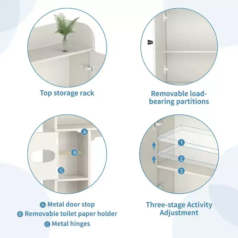 Étagère de rangement de salle de bain avec portes de grange, porte-rouleau de papier toilette
