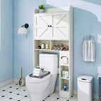 Étagère de rangement de salle de bain avec portes de grange, porte-rouleau de papier toilette