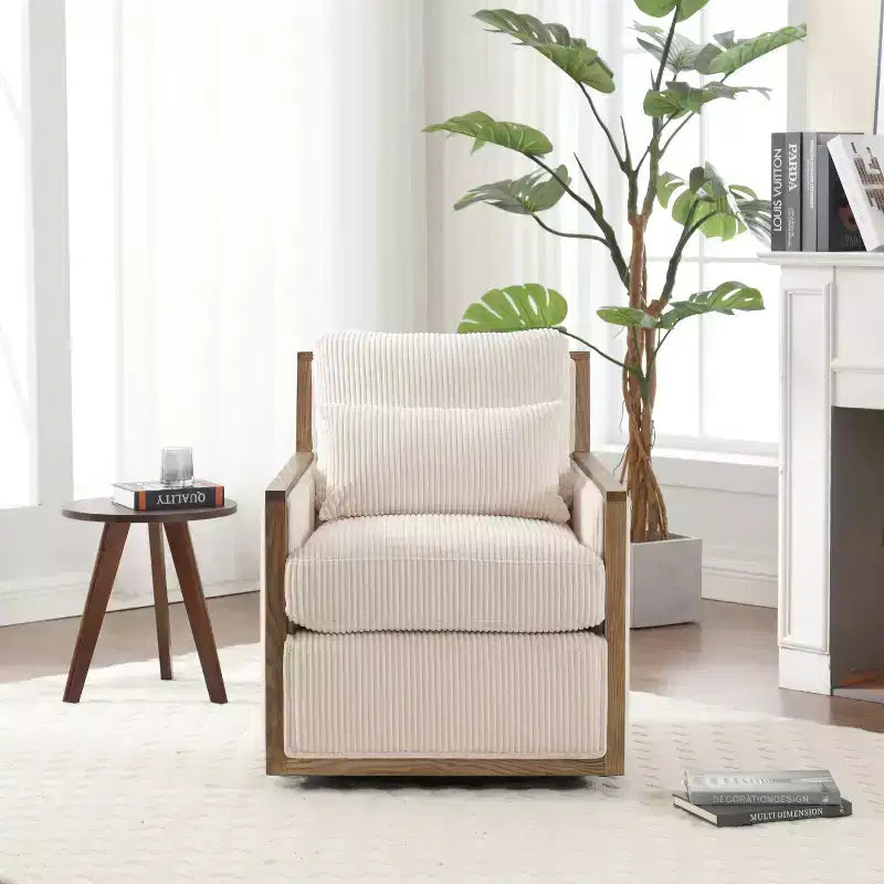 Fauteuil d'appoint Okak pour chambre à coucher, fauteuil pivotant à 360 degrés en velours côtelé, fauteuil de loisirs, fauteuil d'appoint moderne surdimensionné
