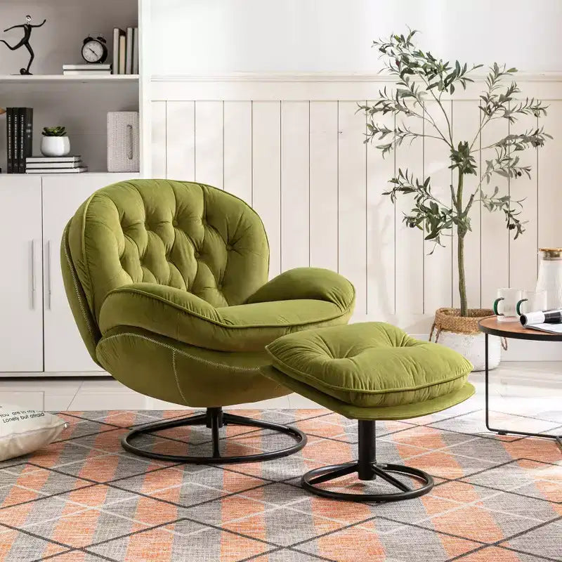 Fauteuils d'appoint modernes Okak pour chambre à coucher avec pouf, fauteuil de loisirs avec siège rembourré