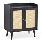 Buffet de salle à manger, meuble bar avec portes décorées en rotin naturel, armoire de rangement de cuisine d'appoint pour salle à manger