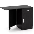 Bureau d'ordinateur pliable Costway avec armoire à tiroirs et étagère réglable à roulettes pour salon, Noir/Blanc