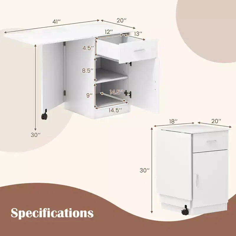 Bureau d'ordinateur pliable Costway avec armoire à tiroirs et étagère réglable à roulettes pour salon, Noir/Blanc