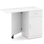 Bureau d'ordinateur pliable Costway avec armoire à tiroirs et étagère réglable à roulettes pour salon, Noir/Blanc
