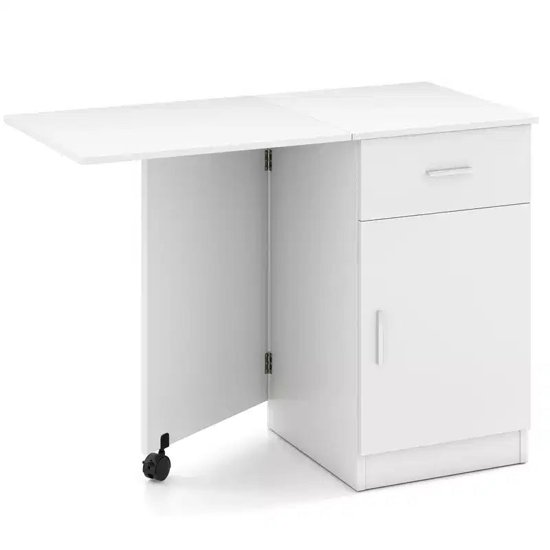 Bureau d'ordinateur pliable Costway avec armoire à tiroirs et étagère réglable à roulettes pour salon, Noir/Blanc