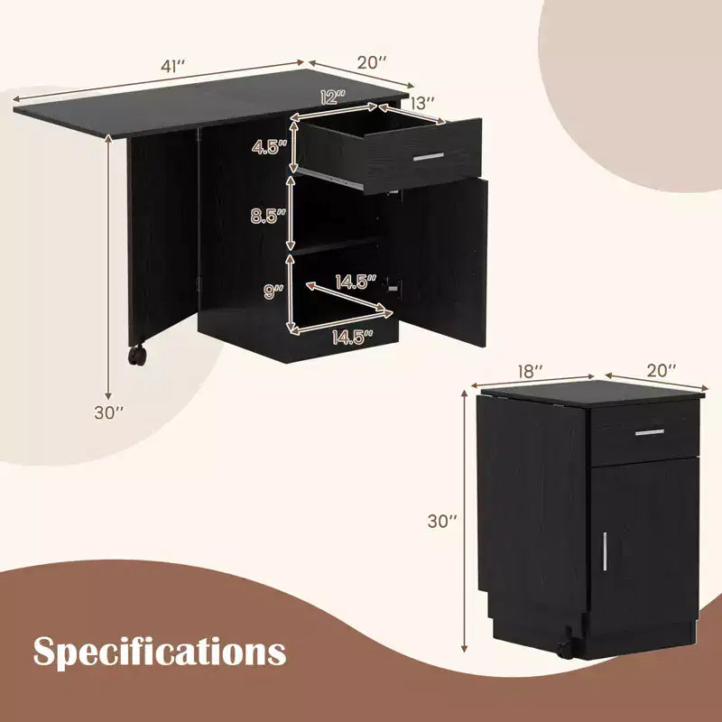Bureau d'ordinateur pliable Costway avec armoire à tiroirs et étagère réglable à roulettes pour salon, Noir/Blanc