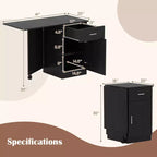 Bureau d'ordinateur pliable Costway avec armoire à tiroirs et étagère réglable à roulettes pour salon, Noir/Blanc