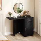 Bureau d'ordinateur pliable Costway avec armoire à tiroirs et étagère réglable à roulettes pour salon, Noir/Blanc