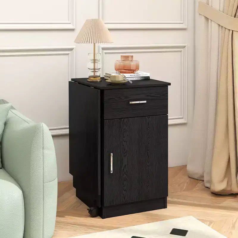 Bureau d'ordinateur pliable Costway avec armoire à tiroirs et étagère réglable à roulettes pour salon, Noir/Blanc