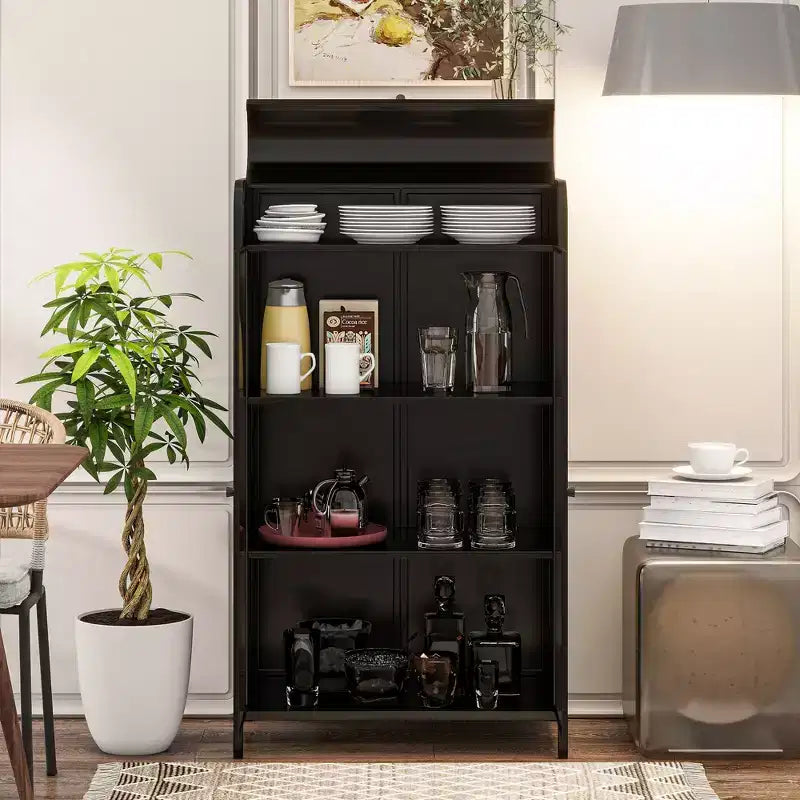 CLIHOME Armoire de Rangement Haute en Métal de 120,9 cm, Étagère de Présentation à 4 Niveaux avec Étagères Ouvertes, Bahut Autonome en Acier