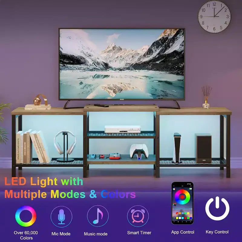 Meuble TV industriel de 170 cm, étagères de rangement ouvertes, meuble console en bois avec cadre métallique, table console média moderne, pour salon