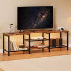 Meuble TV industriel de 170 cm, étagères de rangement ouvertes, meuble console en bois avec cadre métallique, table console média moderne, pour salon