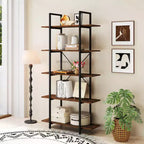 Costway Bibliothèque à 5 niveaux 1/2 PCS, 157 cm de haut, style industriel vintage, avec étagères de rangement ouvertes